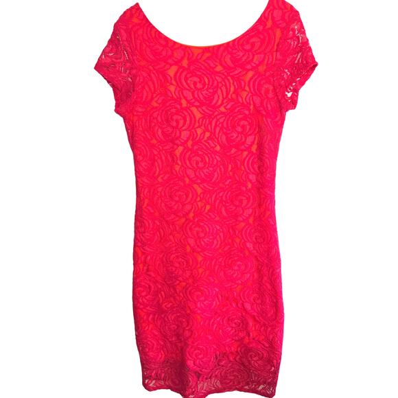 Cato Women's Dress 12 Pink Orange Lace Cap Sleeves  Sun Misses Size Large L - Picture 1 of 7